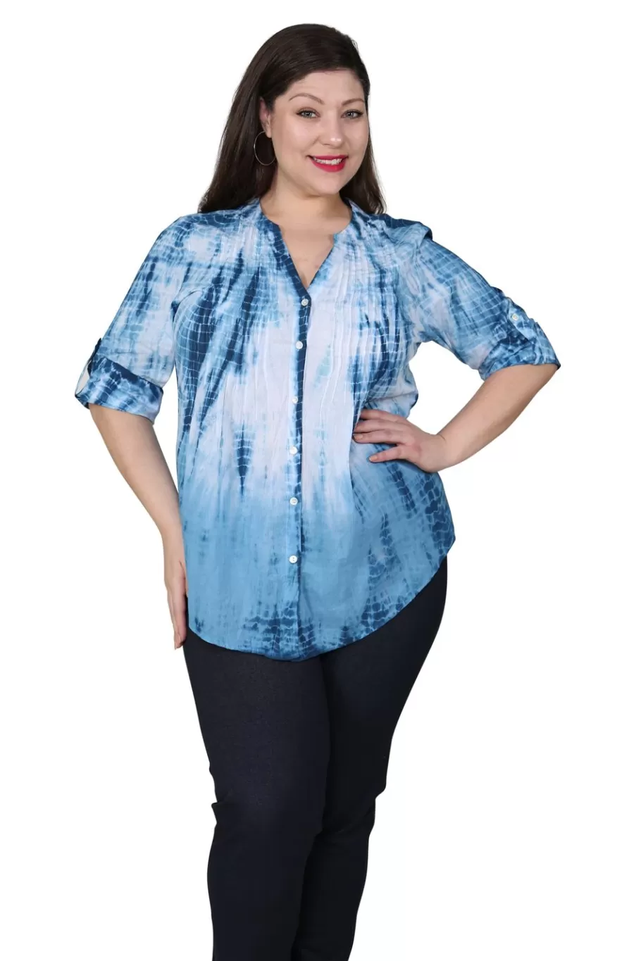 La Cera™ Tunica Plisada Con Efecto Tie-Dye De Talla Grande^ Plus Tops