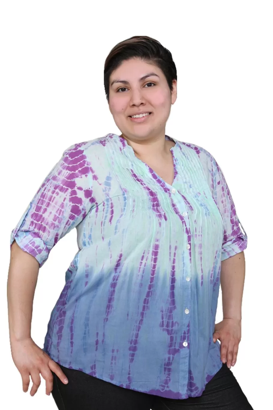 La Cera™ Tunica Plisada Con Efecto Tie-Dye De Talla Grande^ Plus Tops