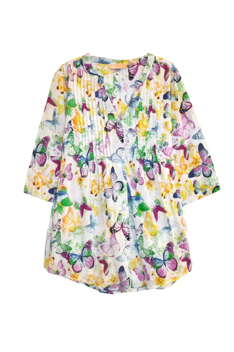La Cera™ Tunica Plisada Con Estampado De Mariposas Arcoiris La Cera - Tallas Gr^ Plus Tops