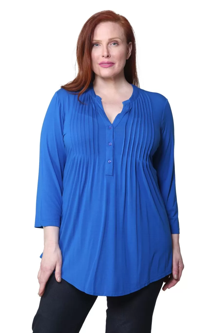 La Cera™ Tunica Solida De Rayon Con Frente Plisado De Talla Grande La Cera^ Plus Tops