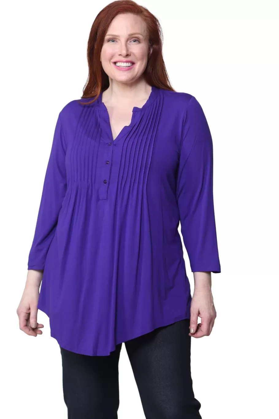 La Cera™ Tunica Solida De Rayon Con Frente Plisado De Talla Grande La Cera^ Plus Tops