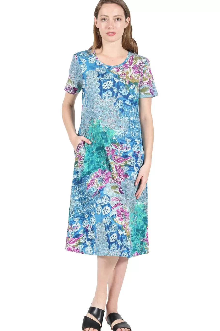 La Cera™ Vestido Acampanado De Punto De Jersey Floral De Algodon La Cera^ Vestidos De Punto