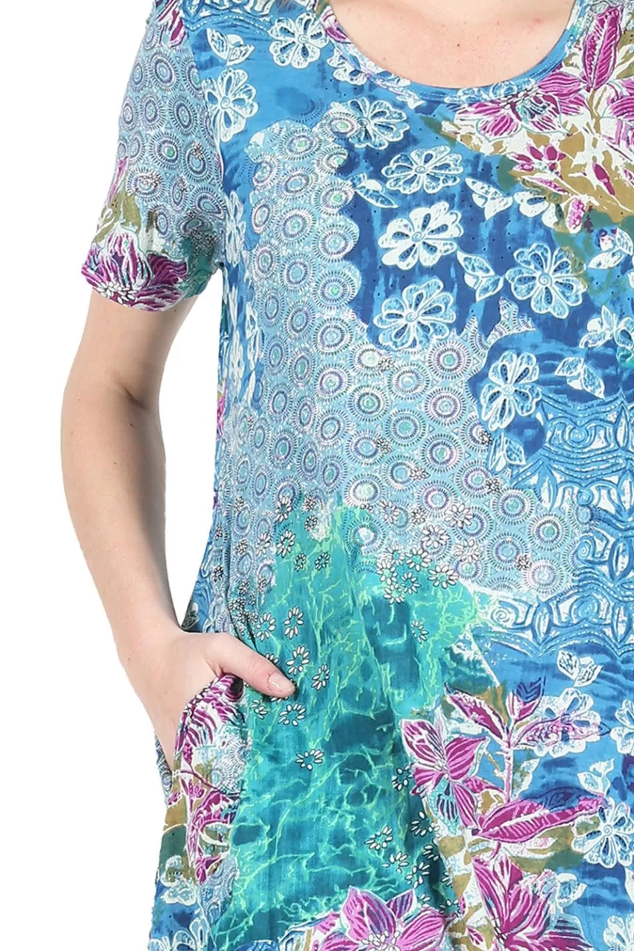 La Cera™ Vestido Acampanado De Punto De Jersey Floral De Algodon La Cera De Tal^ Vestidos Plus