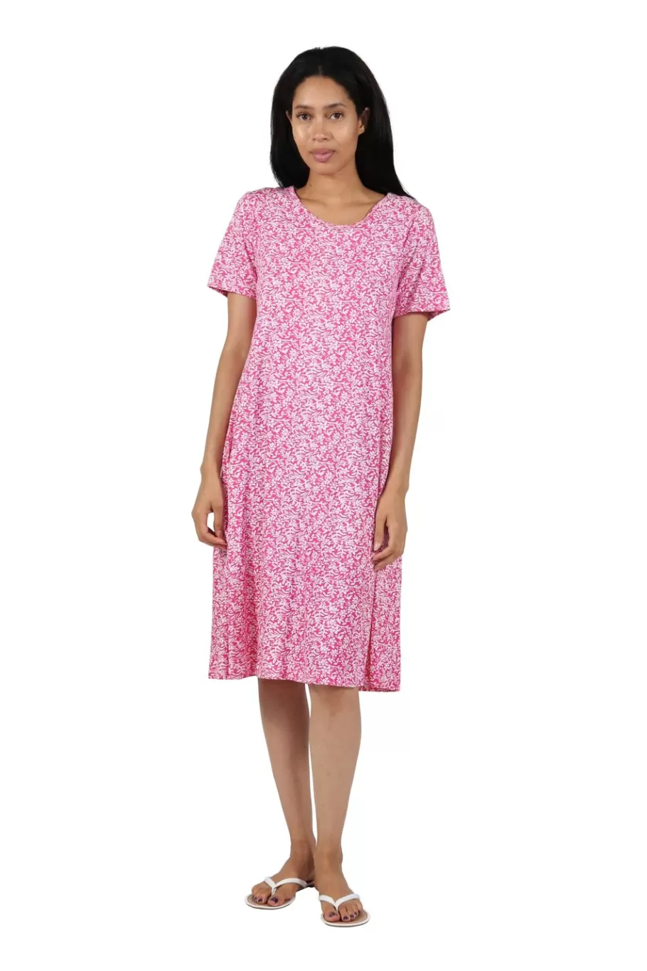La Cera™ Vestido Acampanado Floral De Punto De Algodon De Manga Corta^ Vestidos De Punto