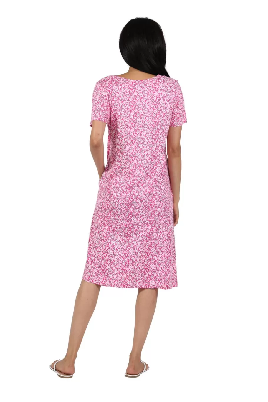 La Cera™ Vestido Acampanado Floral De Punto De Algodon De Manga Corta^ Vestidos De Punto