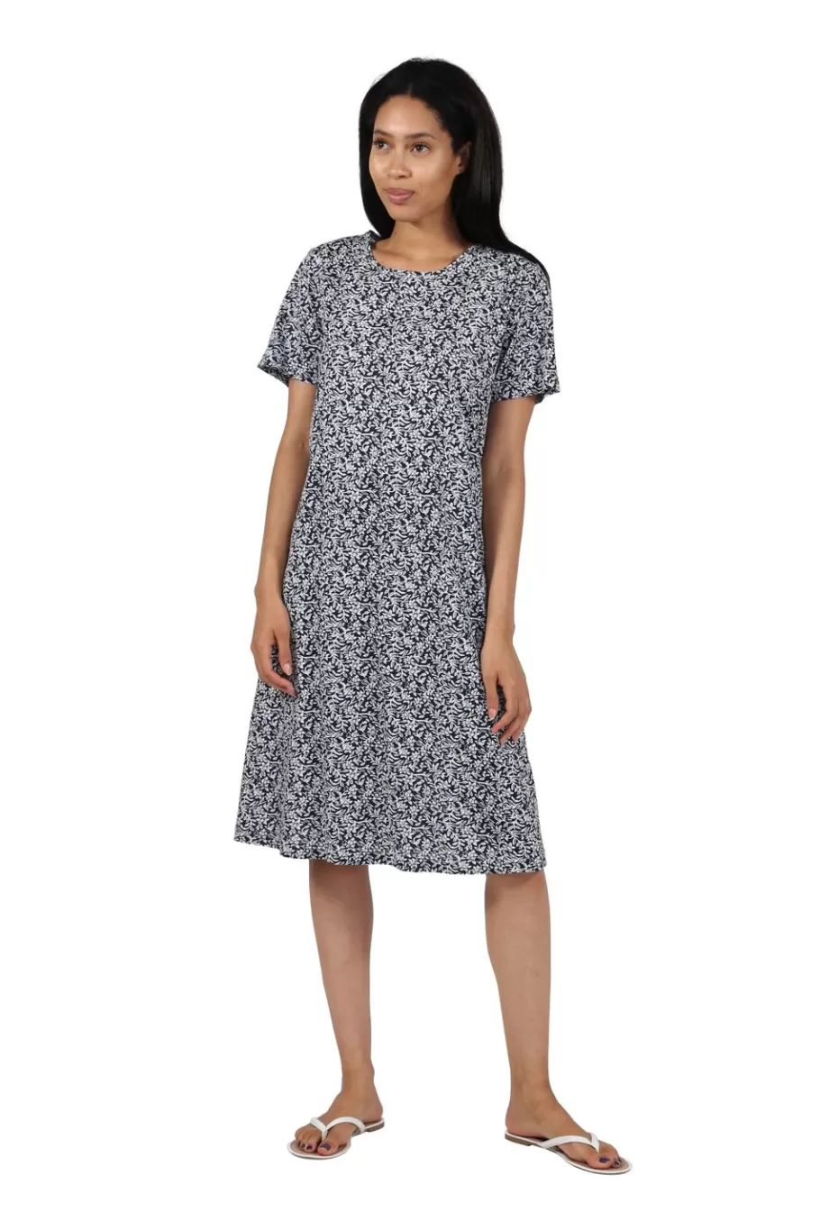 La Cera™ Vestido Acampanado Floral De Punto De Algodon De Manga Corta^ Vestidos De Punto