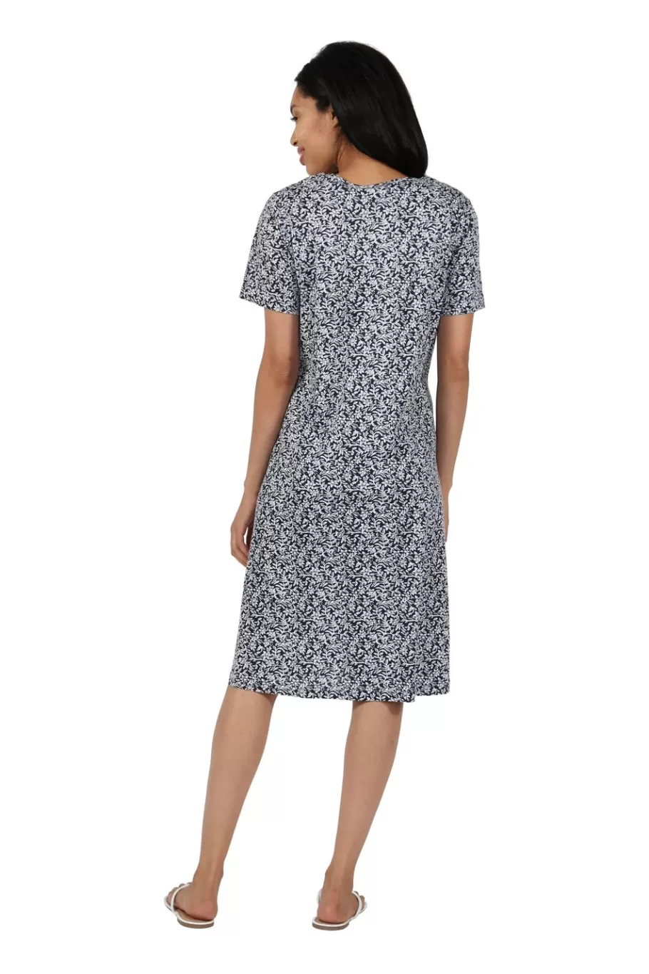 La Cera™ Vestido Acampanado Floral De Punto De Algodon De Manga Corta^ Vestidos De Punto