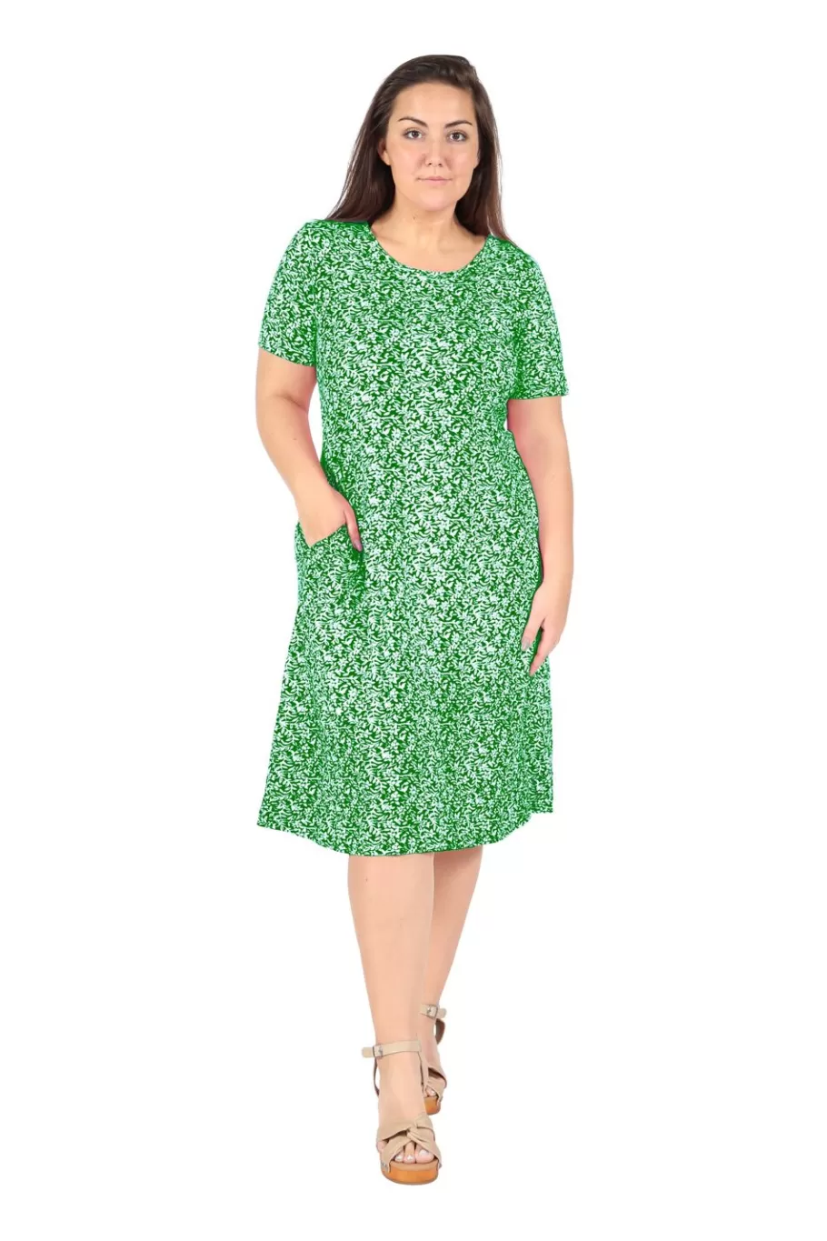 La Cera™ Vestido Acampanado Floral De Punto De Algodon De Manga Corta^ Vestidos De Punto