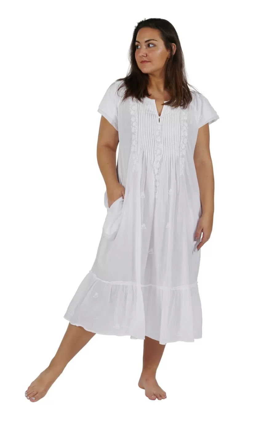 La Cera™ Vestido Bordado De Algodon De Manga Corta Con Doble Gorra La Cera De T^ Más Ropa De Dormir