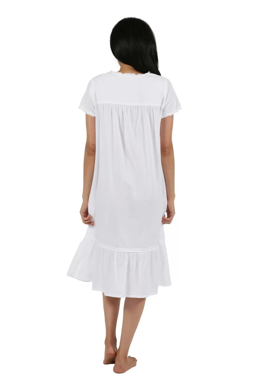 La Cera™ Vestido Bordado De Manga Corta 100% Algodon^ Vestidos