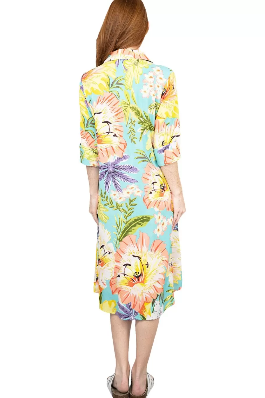 La Cera™ Vestido Camisero Con Botones Y Estampado Floral Tropical De La Cera^ Vestidos Tejidos