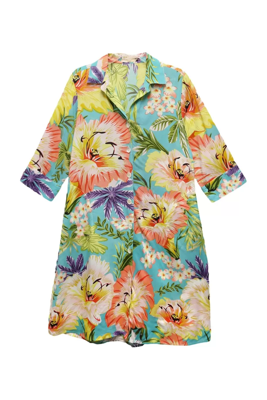 La Cera™ Vestido Camisero Con Botones Y Estampado Floral Tropical La Cera - Tal^ Vestidos Plus
