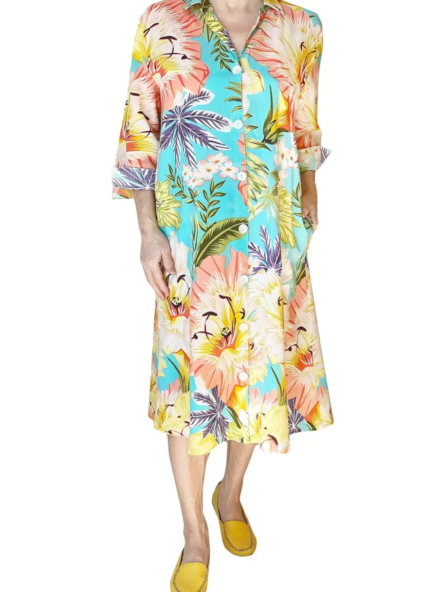 La Cera™ Vestido Camisero Con Botones Y Estampado Floral Tropical La Cera - Tal^ Vestidos Plus