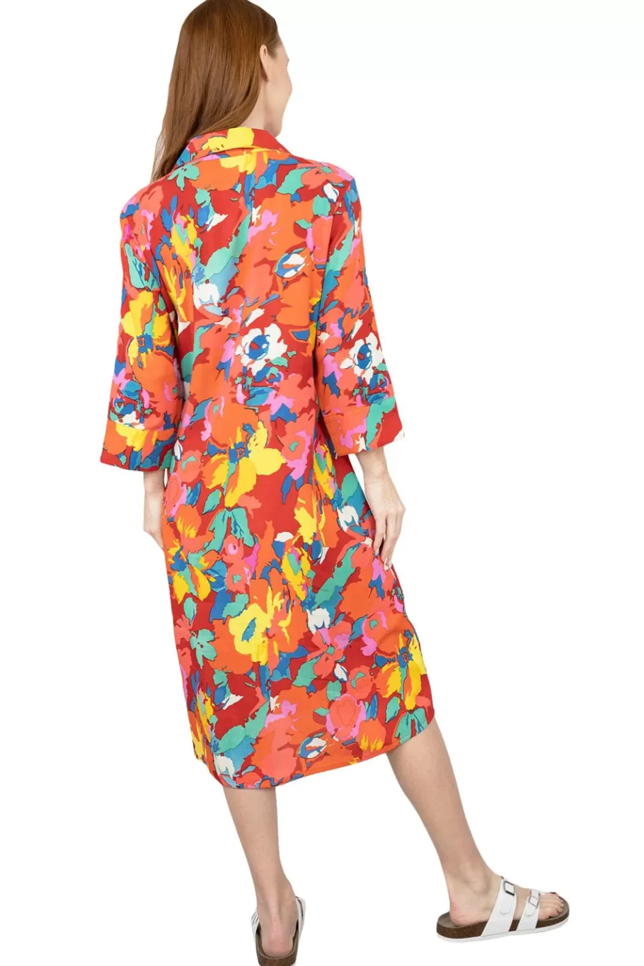 La Cera™ Vestido Camisero Veraniego Con Botones Y Estampado Floral En La Parte^ Vestidos Tejidos