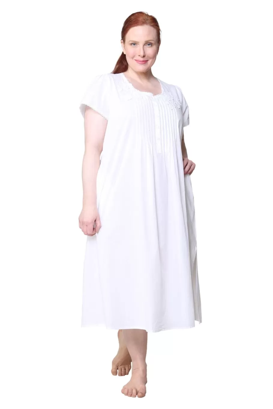 La Cera™ Vestido Con Apliques De Encaje 100% Algodon De Talla Grande La Cera^ Más Ropa De Dormir