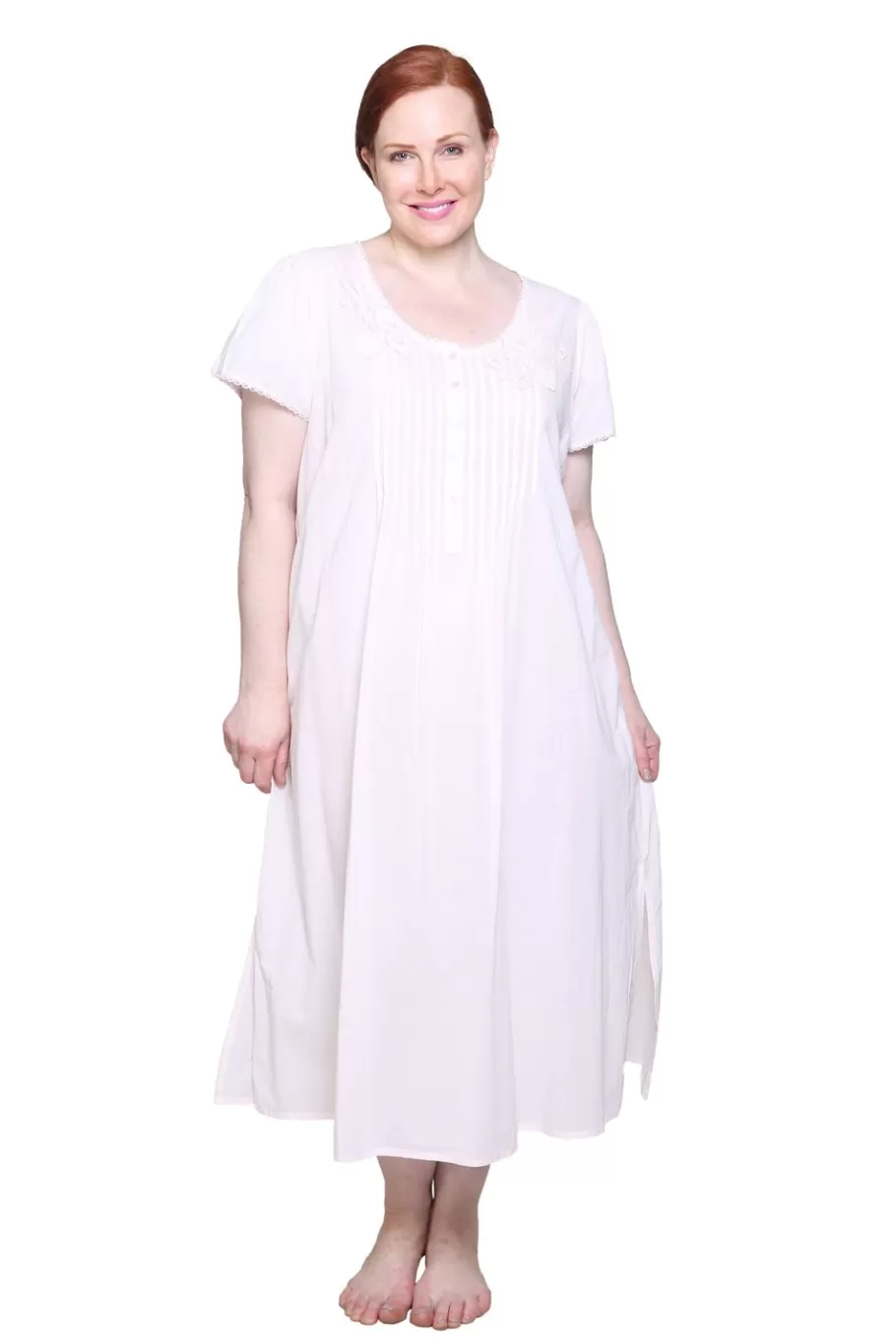 La Cera™ Vestido Con Apliques De Encaje 100% Algodon De Talla Grande La Cera^ Más Ropa De Dormir