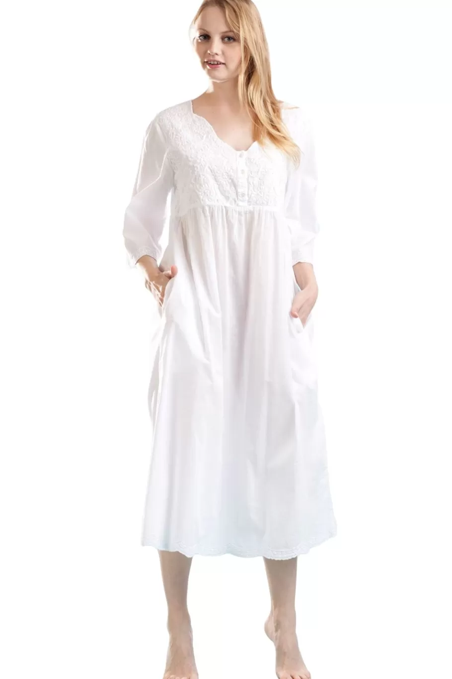 La Cera™ Vestido Con Botones Bordados En La Parte Delantera De La Cera^ Vestidos