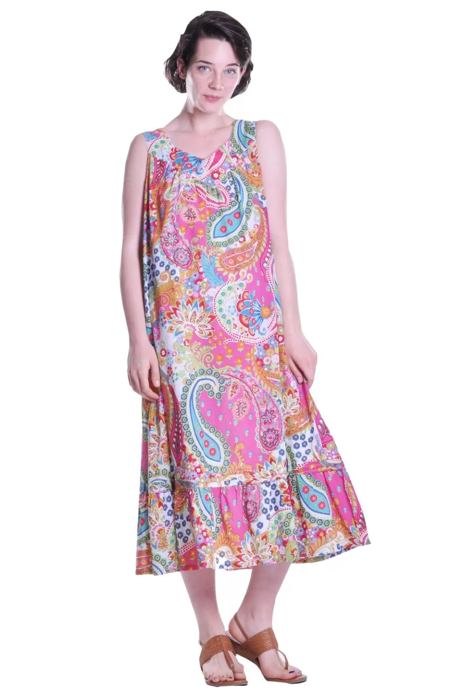 La Cera™ Vestido Con Cuello Redondo Y Estampado De Cachemira Con Bolsillos^ Vestidos
