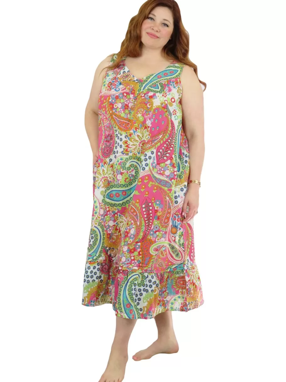 La Cera™ Vestido Con Escote Corazon Y Estampado Vibrante Con Bolsillos - Tallas^ Más Ropa De Dormir