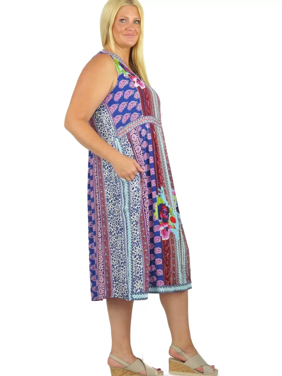 La Cera™ Vestido Con Escote En V Y Cintura Imperio Con Estampado De Borde - Tal^ Vestidos Plus