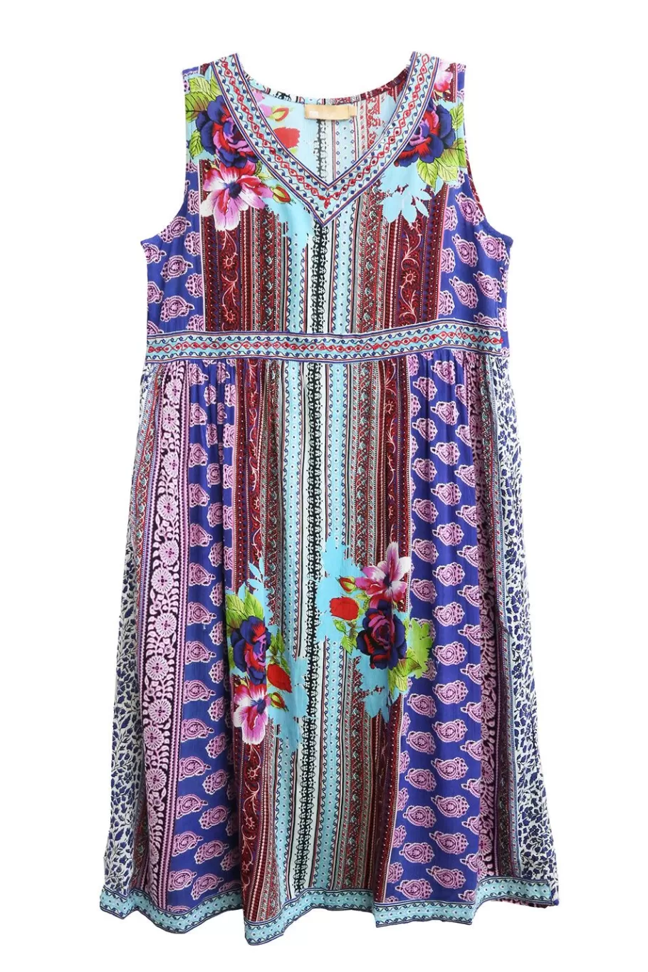 La Cera™ Vestido Con Escote En V Y Cintura Imperio Con Estampado De Borde - Tal^ Vestidos Plus