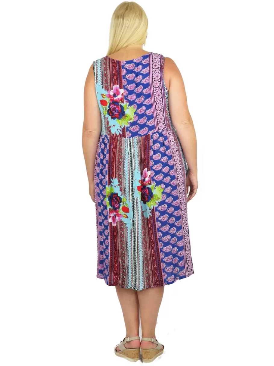 La Cera™ Vestido Con Escote En V Y Cintura Imperio Con Estampado De Borde - Tal^ Vestidos Plus