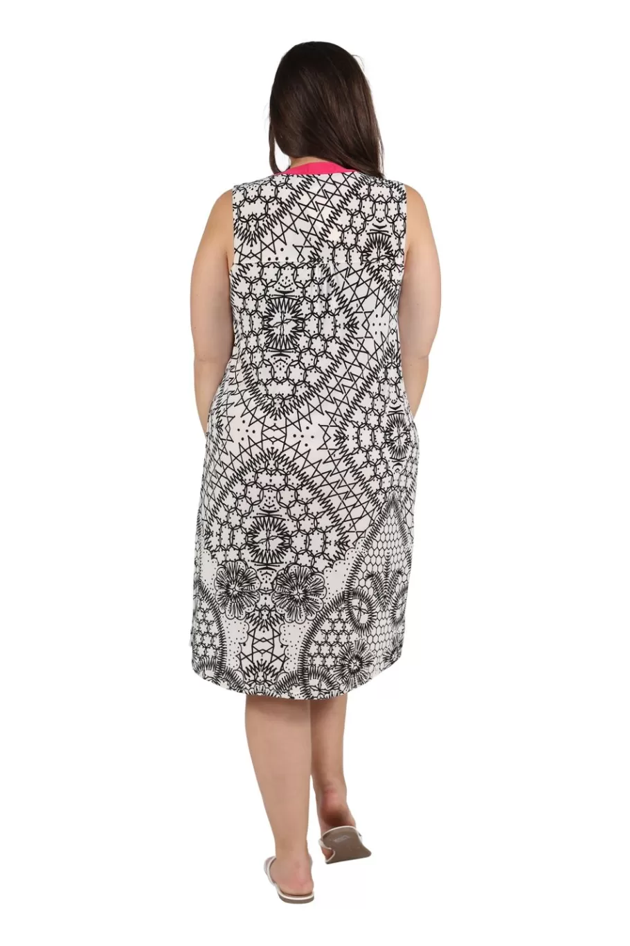 La Cera™ Vestido Con Estampado Abstracto Sin Mangas Y Frente Plisado - Tallas G^ Vestidos Plus