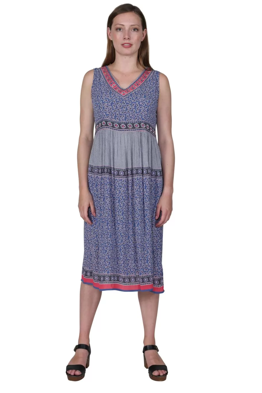La Cera™ Vestido Con Estampado De Borde De Cintura Imperio Y Escote En V^ Vestidos Tejidos
