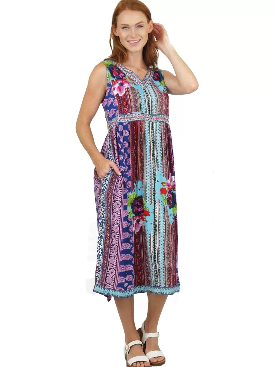 La Cera™ Vestido Con Estampado De Borde De Cintura Imperio Y Escote En V^ Vestidos Tejidos