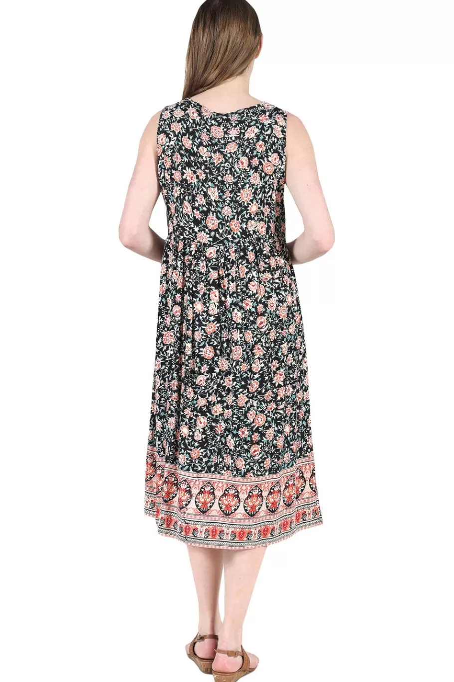 La Cera™ Vestido Con Estampado De Borde De Cintura Imperio Y Escote En V^ Vestidos Tejidos