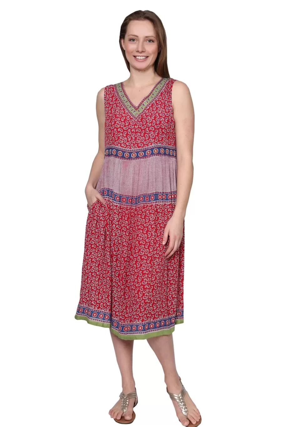 La Cera™ Vestido Con Estampado De Borde De Cintura Imperio Y Escote En V^ Vestidos Tejidos