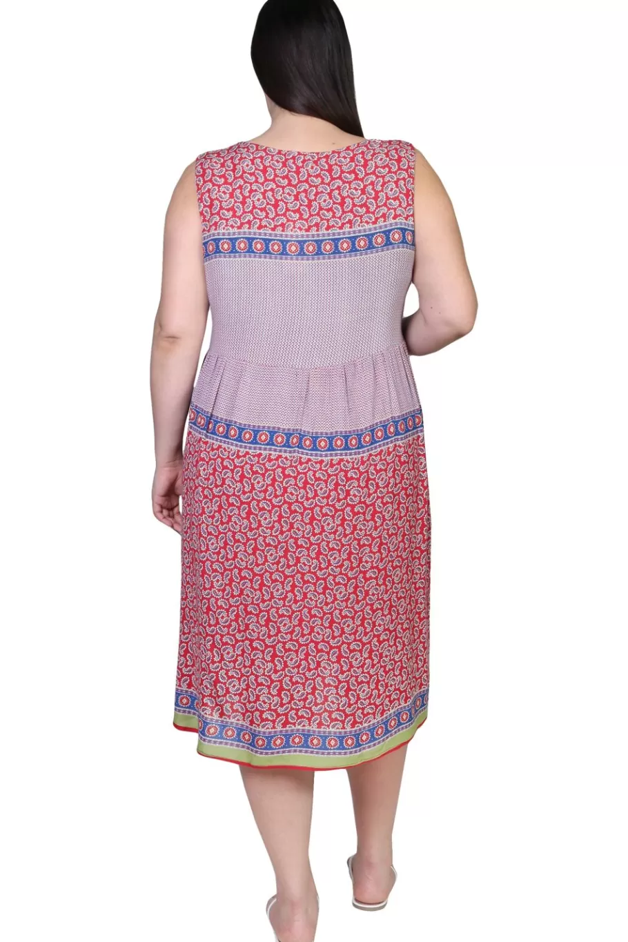 La Cera™ Vestido Con Estampado De Borde De Cintura Imperio Y Escote En V De Tal^ Vestidos Plus