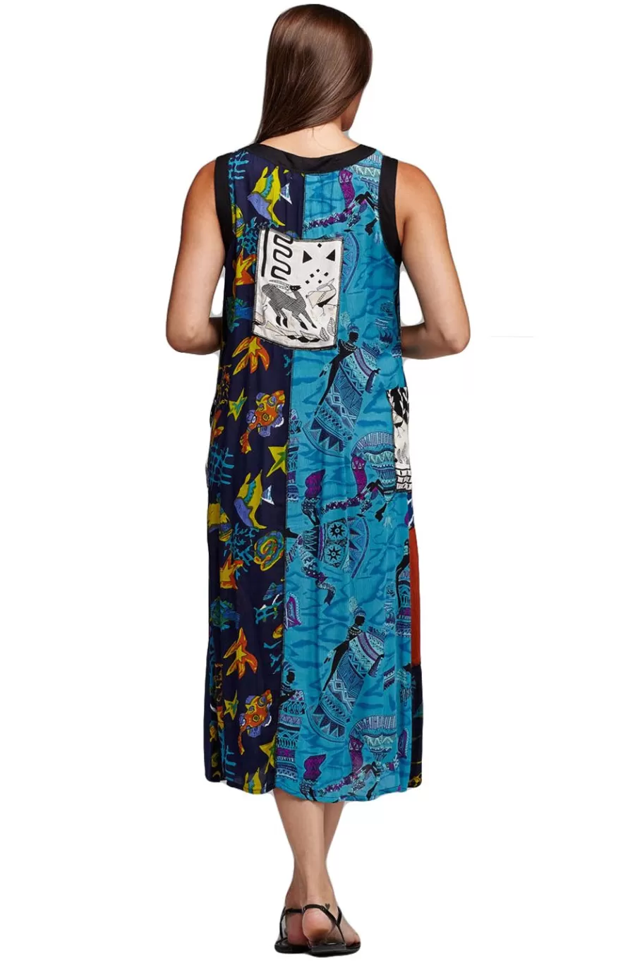 La Cera™ Vestido Con Estampado De Rayon Y Patchwork Con Botones Novedosos^ Vestidos Tejidos