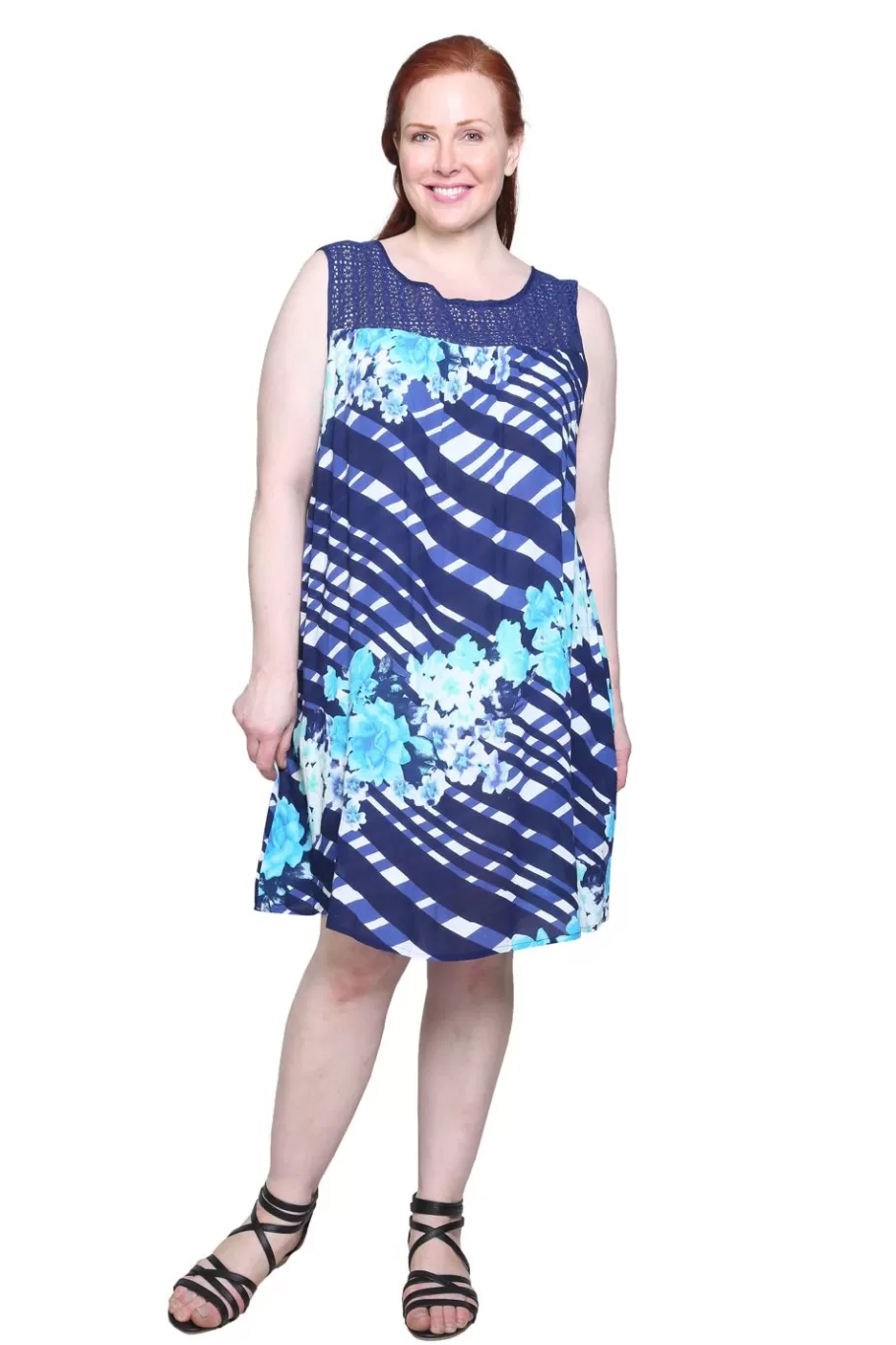 La Cera™ Vestido Con Estampado Geometrico Y Canesu De Crochet De Talla Grande^ Vestidos Plus