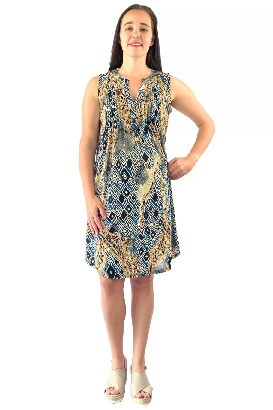 La Cera™ Vestido Con Estampado Malabar Sin Mangas Y Parte Delantera Plisada^ Vestidos De Punto