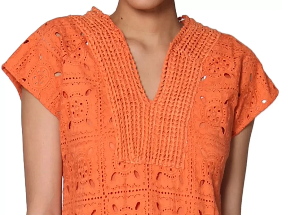 La Cera™ Vestido Con Mangas Japonesas Y Encaje Con Medallones De La Cera^ Vestidos Tejidos