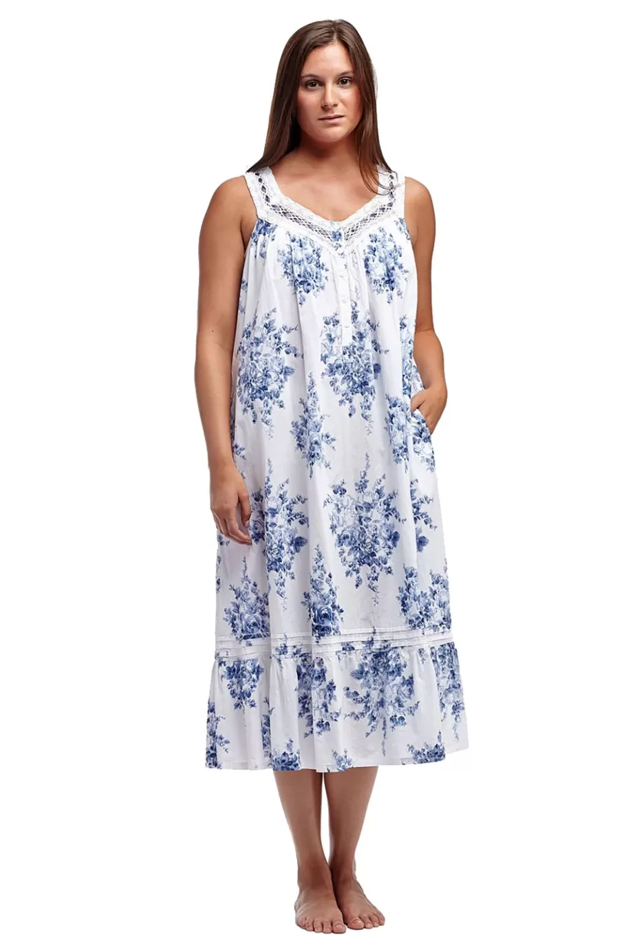 La Cera™ Vestido Con Volantes Y Ribete De Encaje 100 % Algodon, Estampado Flora^ Vestidos