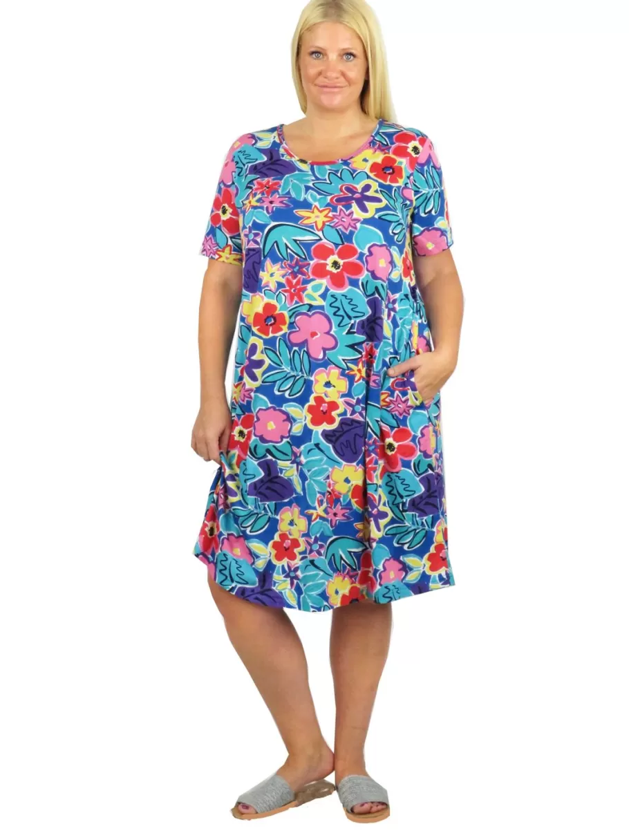 La Cera™ Vestido Corto De Punto De Algodon De Manga Corta De Talla Grande^ Vestidos Plus