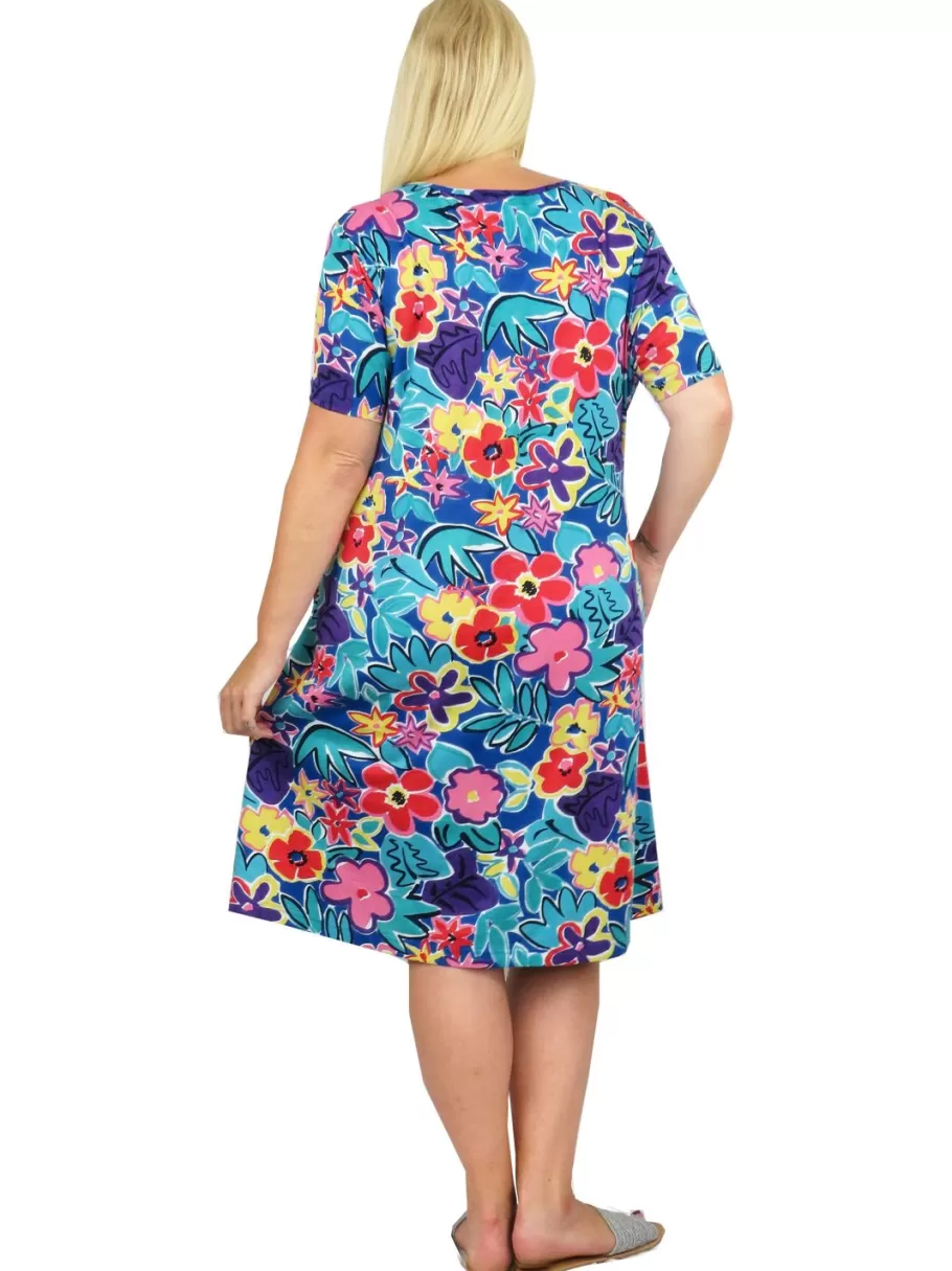 La Cera™ Vestido Corto De Punto De Algodon De Manga Corta De Talla Grande^ Vestidos Plus