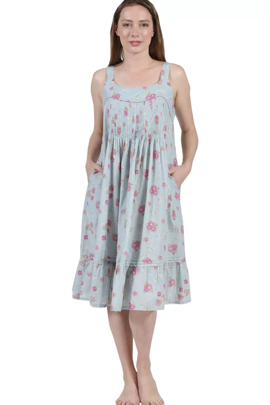 La Cera™ Vestido De Algodon Con Parte Delantera Plisada Y Volante La Cera - Azu^ Vestidos