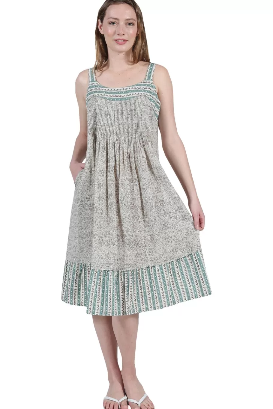 La Cera™ Vestido De Algodon Con Parte Delantera Plisada Y Volante La Cera - Azu^ Vestidos