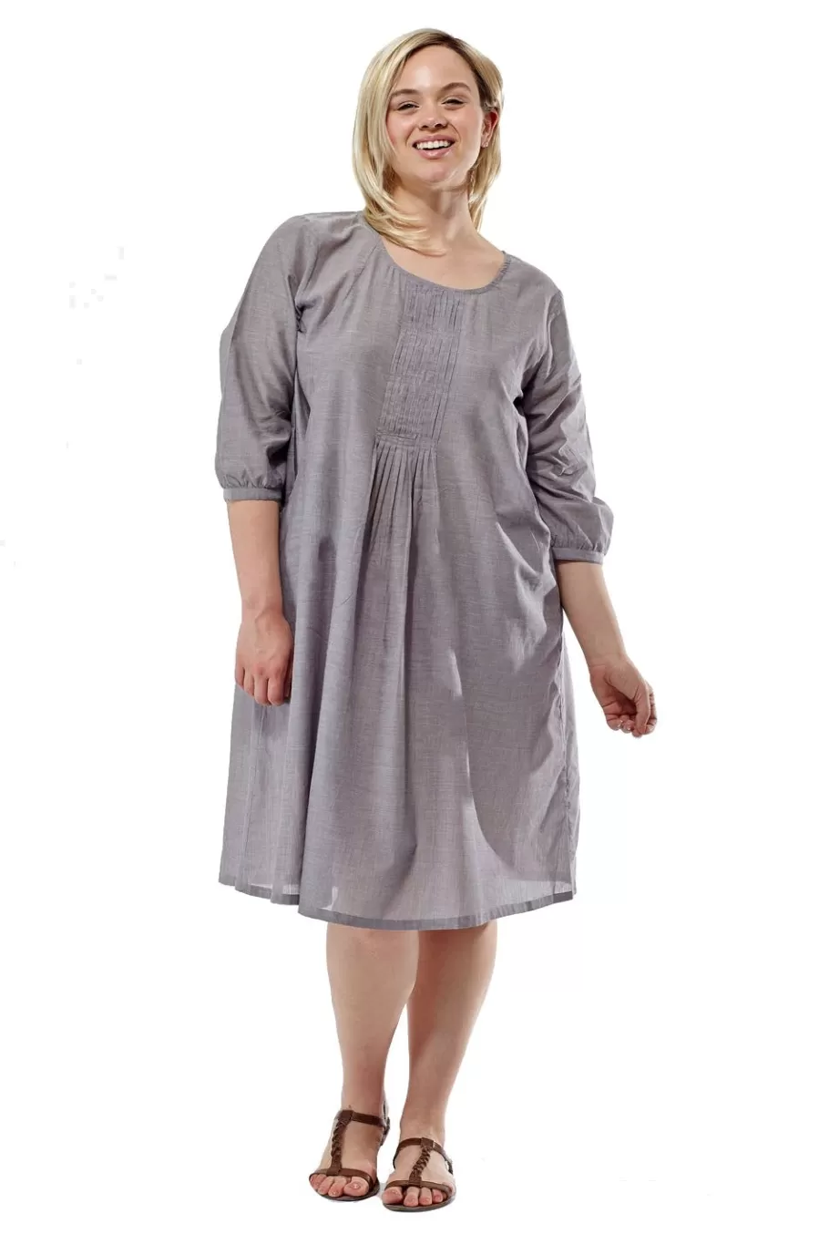 La Cera™ Vestido De Cambray Con Parte Delantera Plisada De Talla Grande La Cera^ Vestidos Plus