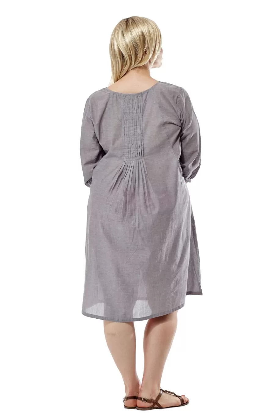 La Cera™ Vestido De Cambray Con Parte Delantera Plisada De Talla Grande La Cera^ Vestidos Plus