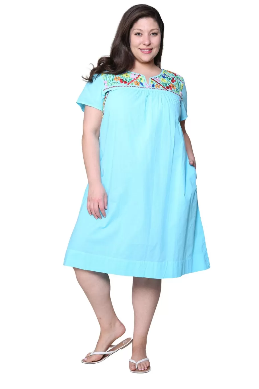 La Cera™ Vestido De Manga Corta Bordado La Cera Talla Grande^ Vestidos Plus