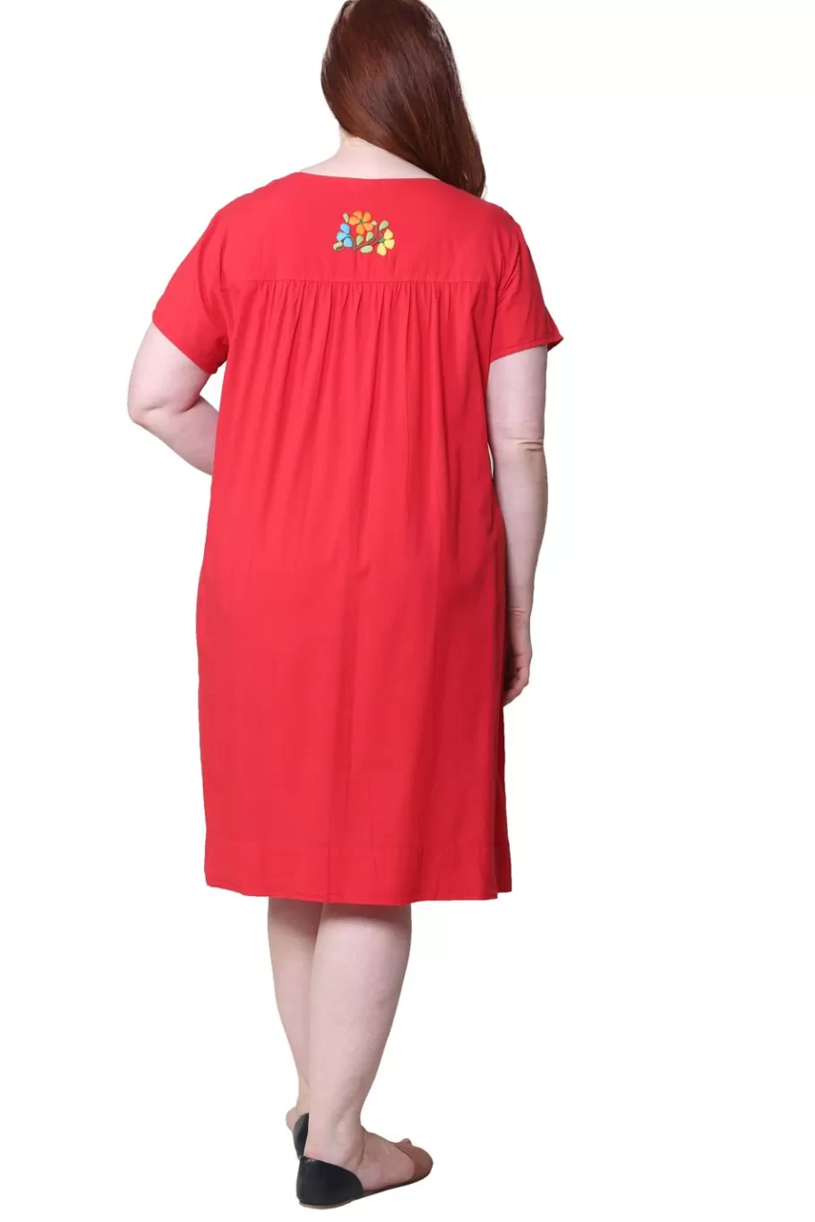 La Cera™ Vestido De Manga Corta Bordado La Cera Talla Grande^ Vestidos Plus