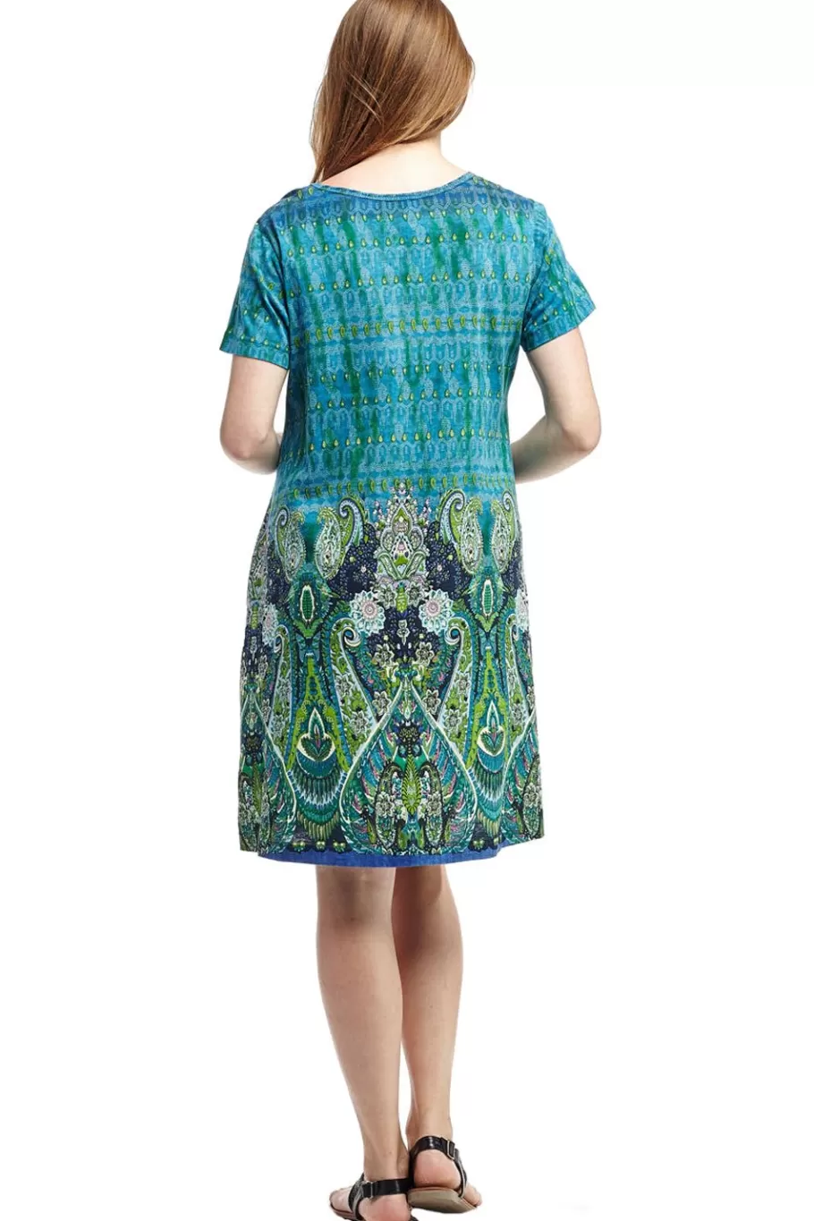 La Cera™ Vestido De Manga Corta Con Estampado De Cachemira Novedad De La Cera^ Vestidos De Punto