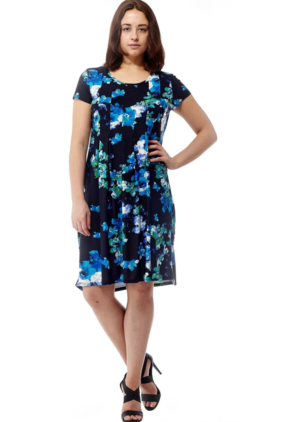 La Cera™ Vestido De Manga Corta Con Estampado Floral Azul De La Cera^ Vestidos De Punto
