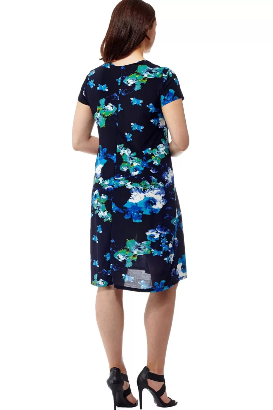 La Cera™ Vestido De Manga Corta Con Estampado Floral Azul De La Cera^ Vestidos De Punto