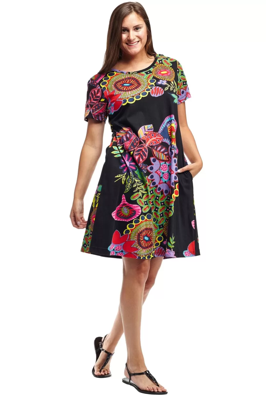 La Cera™ Vestido De Manga Corta Con Estampado Floral Novedoso De La Cera^ Vestidos De Punto