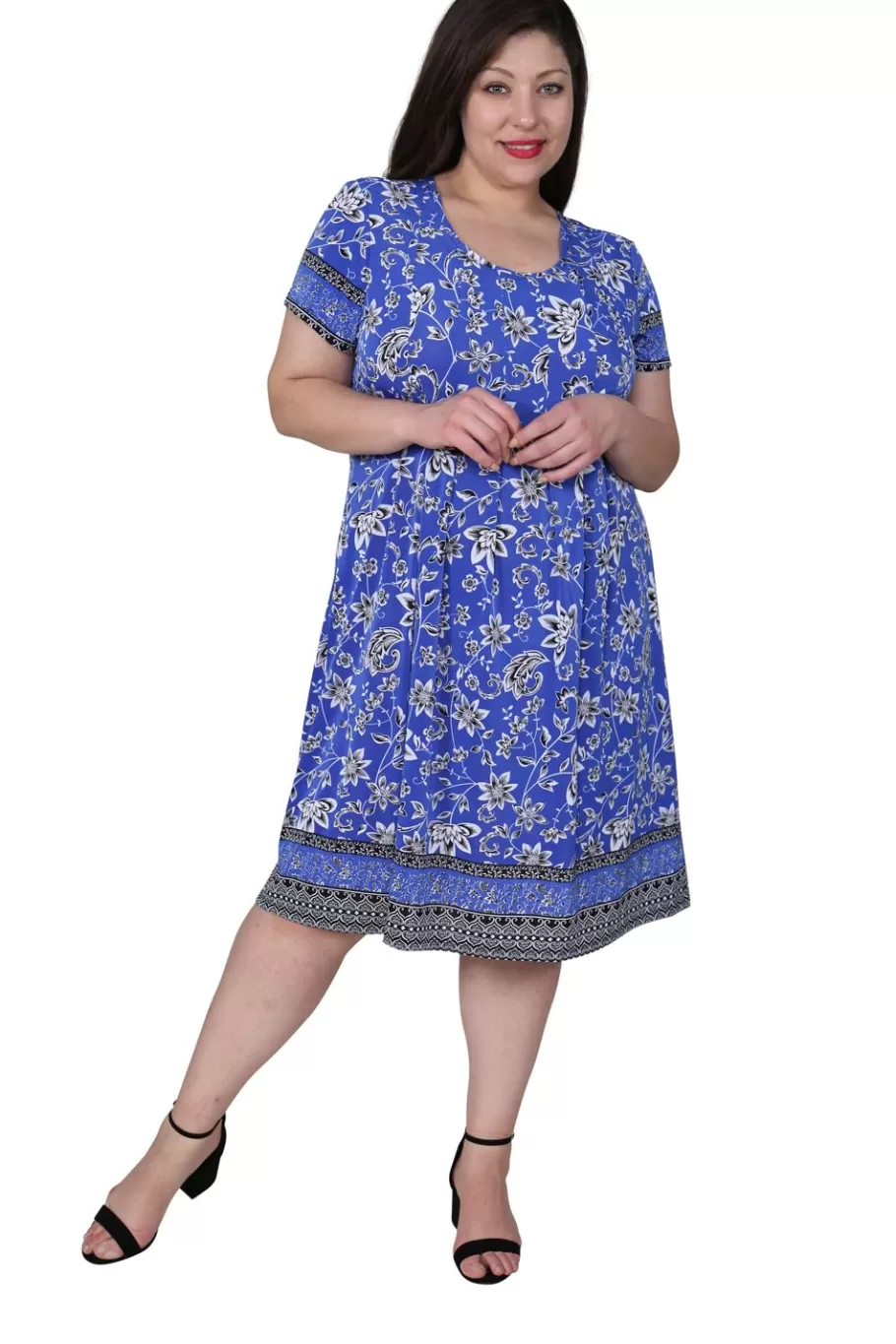 La Cera™ Vestido De Manga Corta Con Estampado Floral Y Borde Floral La Cera De^ Vestidos Plus